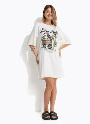 Farm - Vestido T-Shirt Pilha de Pranchas Bege - FARM