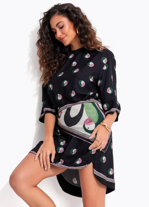 Farm - Vestido T-Shirt Poá Ararinha Preto - FARM