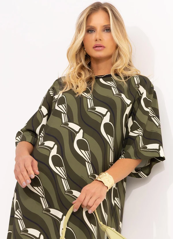 Farm - Vestido T-Shirt Tucano Gráfico Verde 7