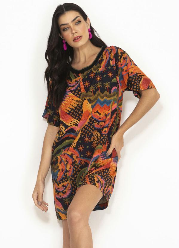 Farm - Vestido T-Shirt Viscose Tropical Paradiso Preto