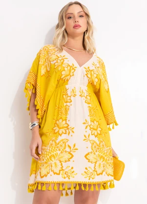 Farm - Vestido Tecido Aura Floral Amarelo - FARM
