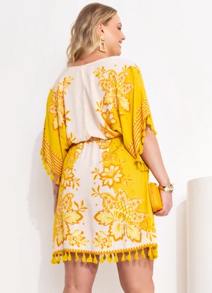 Farm - Vestido Tecido Aura Floral Amarelo - FARM