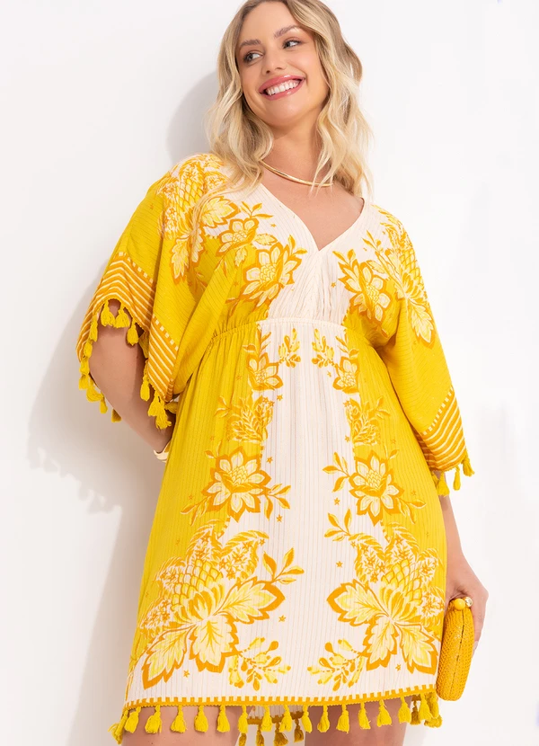 Farm - Vestido Tecido Aura Floral Amarelo