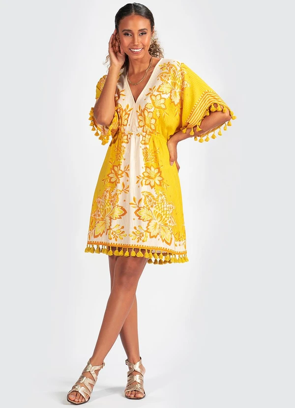 Farm - Vestido Tecido Aura Floral Amarelo 12