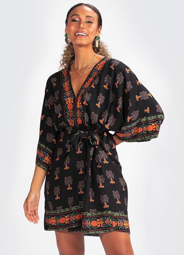 Farm - Vestido Tecido Beleza Tropical Preto 1