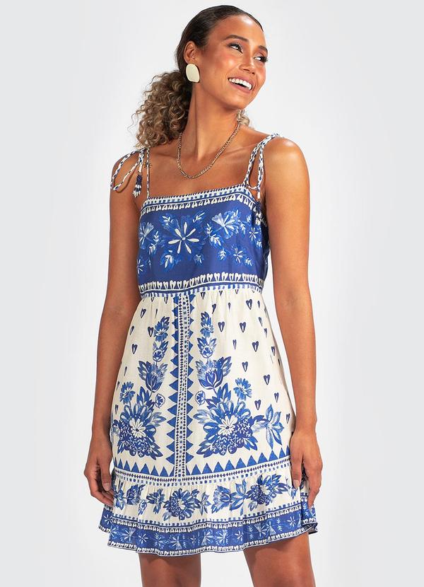 Farm - Vestido Tecido Floral Beleza Azul