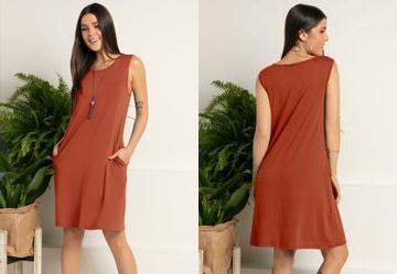 Vestido Telha com Bolsos
