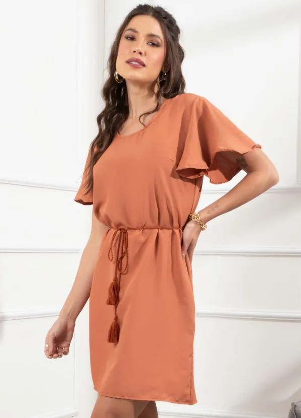 Quintess Vestido Telha com Corda na Cintura