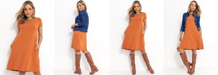 Vestido Terracota com Bolsos e Mangas Curtas