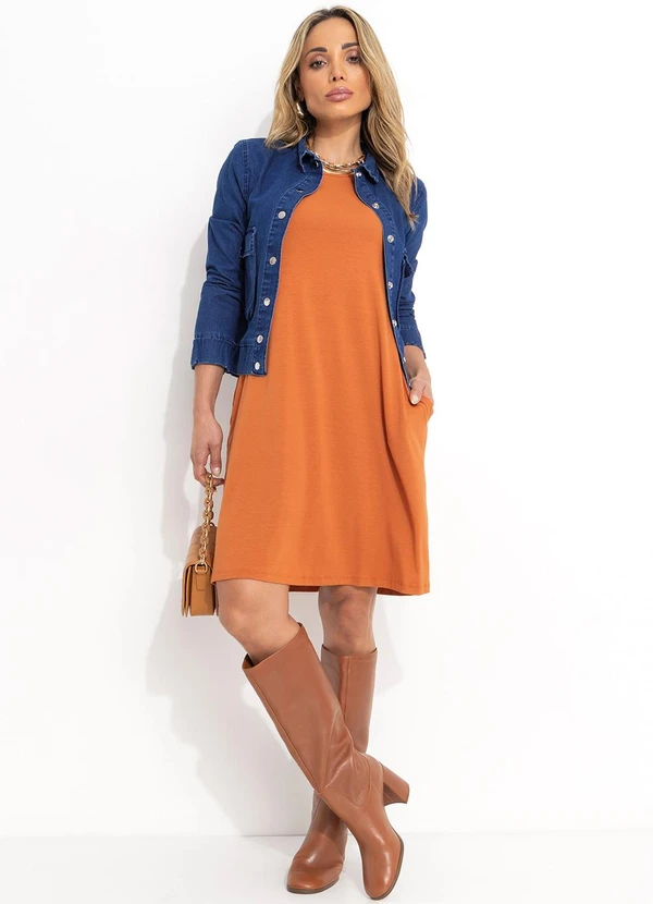 Quintess - Vestido Terracota com Bolsos e Mangas Curtas 7