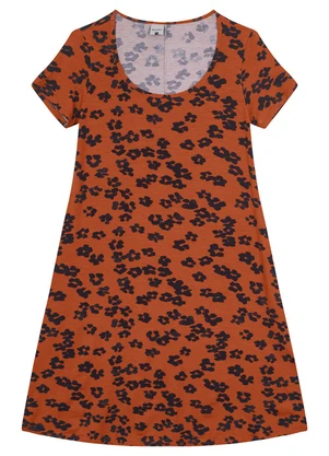 Malwee - Vestido Terracota Evasê Curto Floral - MALWEE