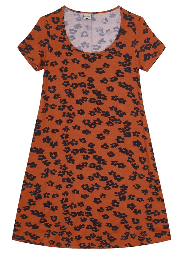 Malwee - Vestido Terracota Evasê Curto Floral