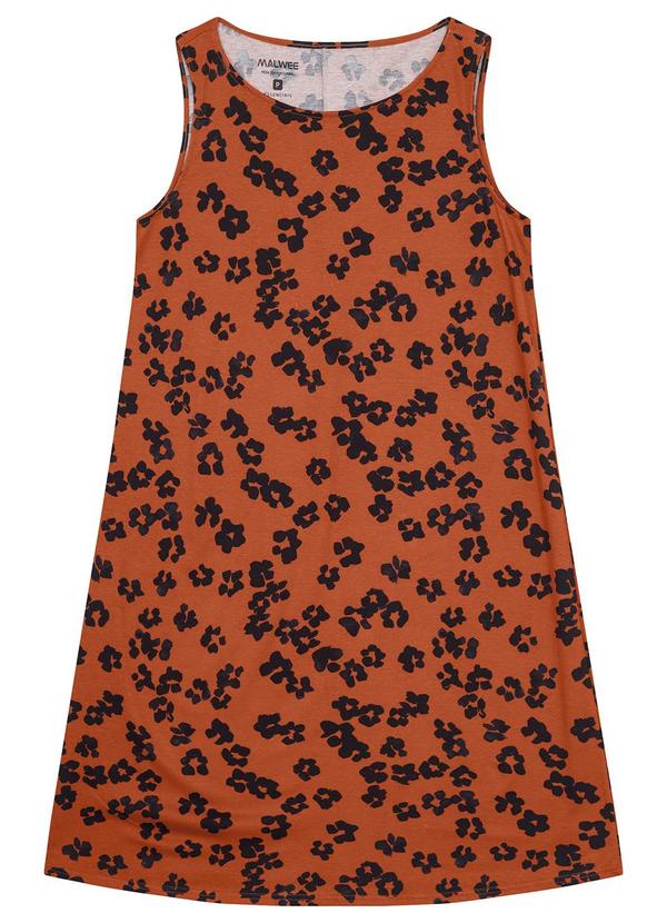 Malwee - Vestido Terracota Evasê Curto Floral