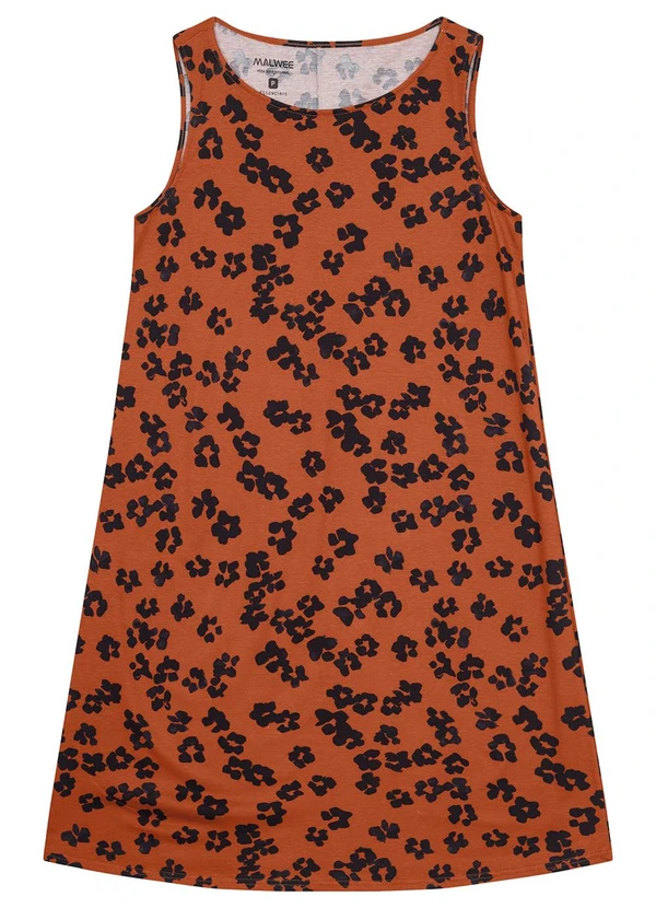 Malwee - Vestido Terracota Evasê Curto Floral