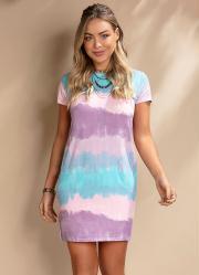 Vestido Tie Dye Rosa e Azul com Bolsos