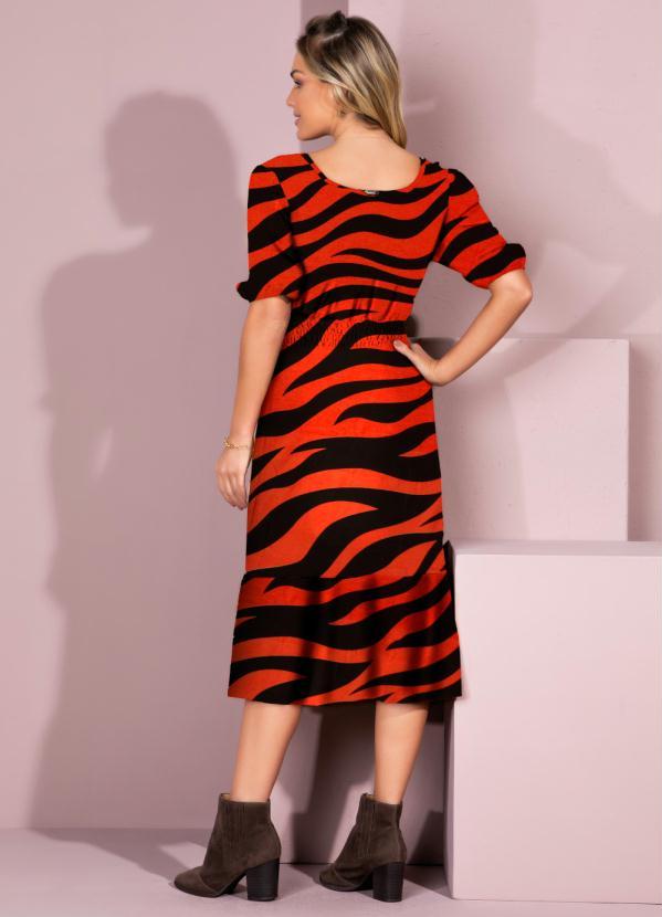 Quintess - Vestido Tigre Laranja com Babados e Manga Curta 2