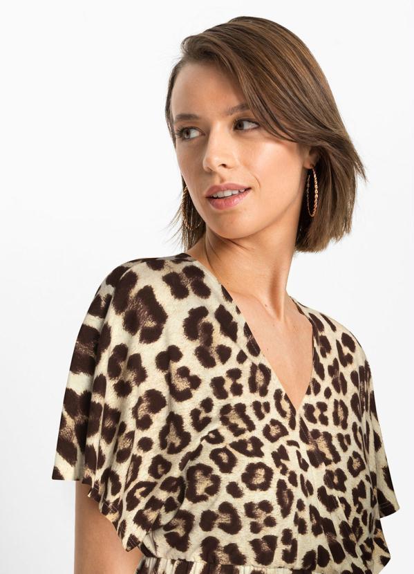 Queima Estoque - Vestido Transpassado com Amarração Onça Marrom 3