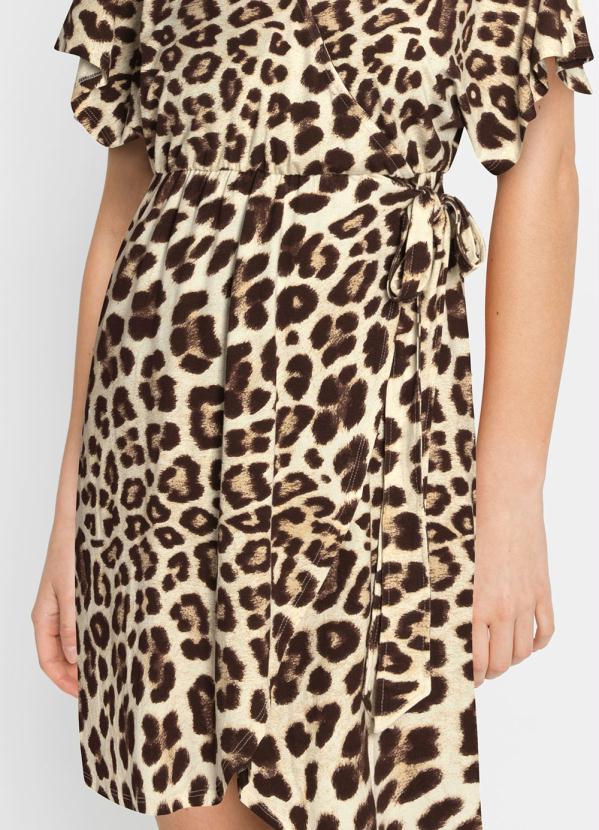 Queima Estoque - Vestido Transpassado com Amarração Onça Marrom 4