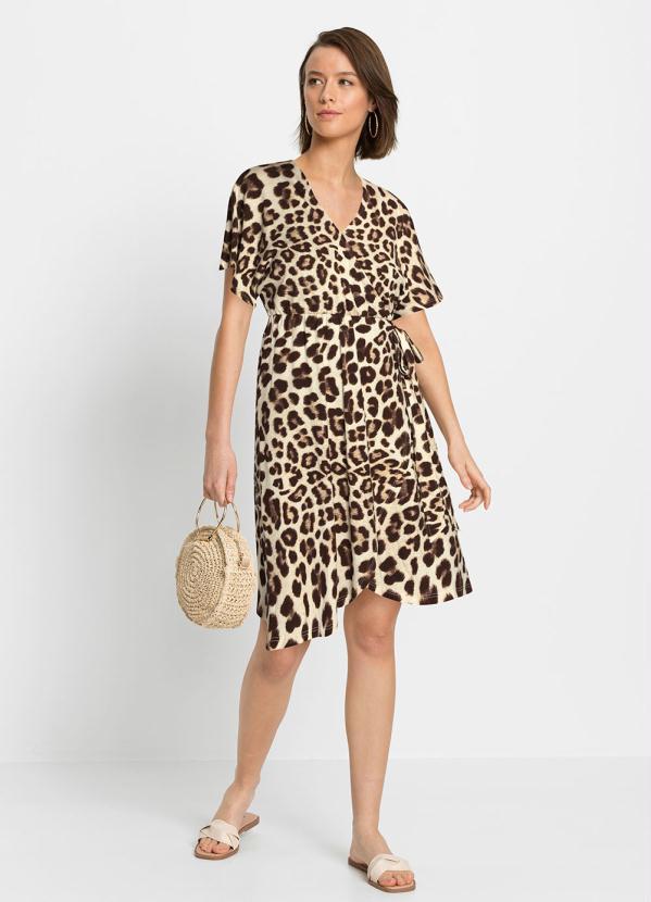 Queima Estoque - Vestido Transpassado com Amarração Onça Marrom 5