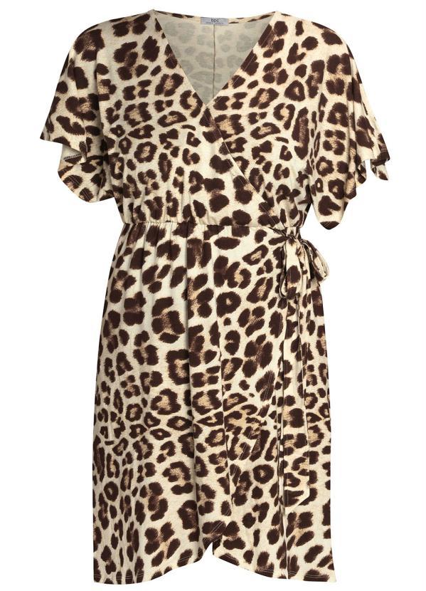 Queima Estoque - Vestido Transpassado com Amarração Onça Marrom 6