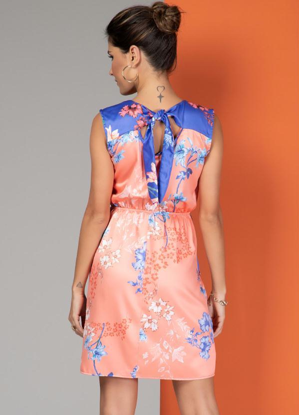 Quintess - Vestido Transpassado com Recortes Floral Bicolor 2