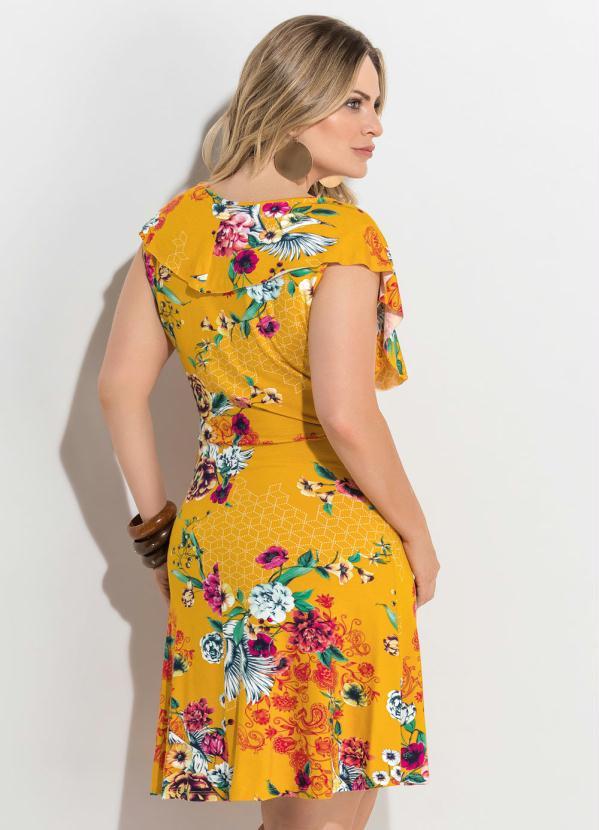 Quintess - Vestido Transpassado Estampado Amarelo Plus Size 2