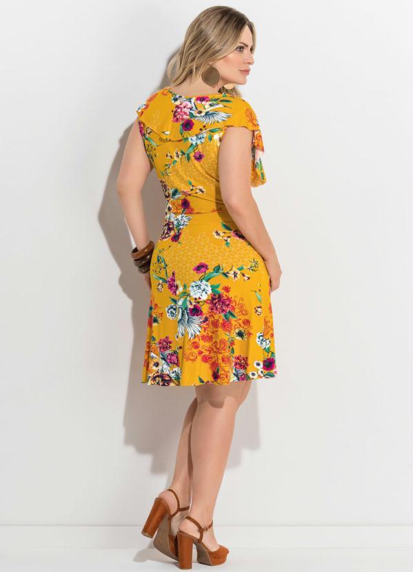 Quintess - Vestido Transpassado Estampado Amarelo Plus Size 4