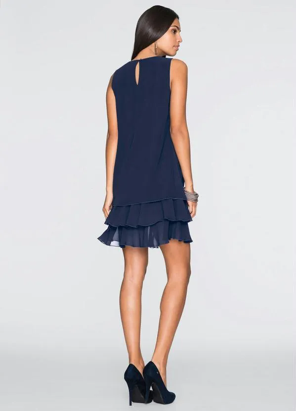 bonprix - Vestido Trapézio com Babados Azul 3