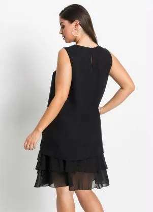 bonprix - Vestido Trapézio com Babados Preto - BONPRIX