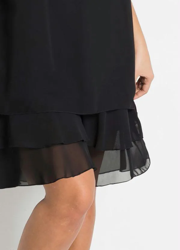 bonprix - Vestido Trapézio com Babados Preto 10