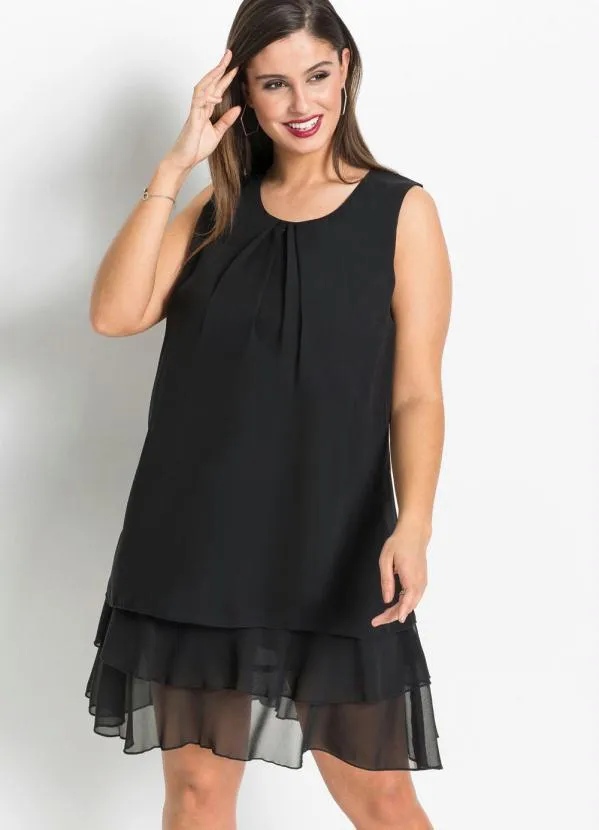 bonprix - Vestido Trapézio com Babados Preto 11