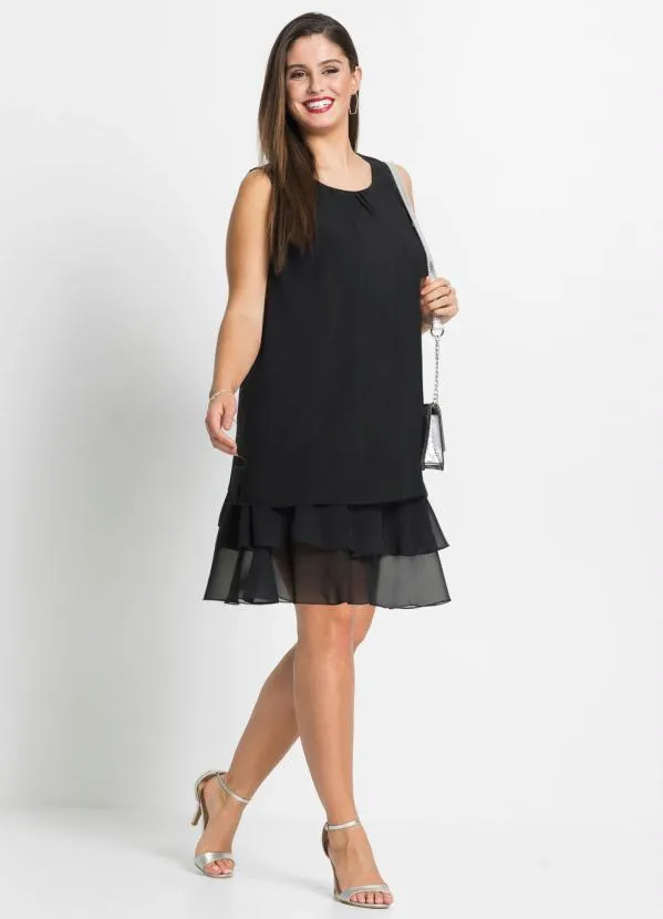 bonprix - Vestido Trapézio com Babados Preto 12