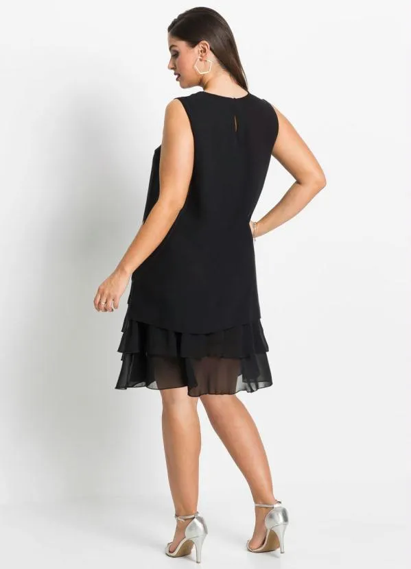 bonprix - Vestido Trapézio com Babados Preto 13