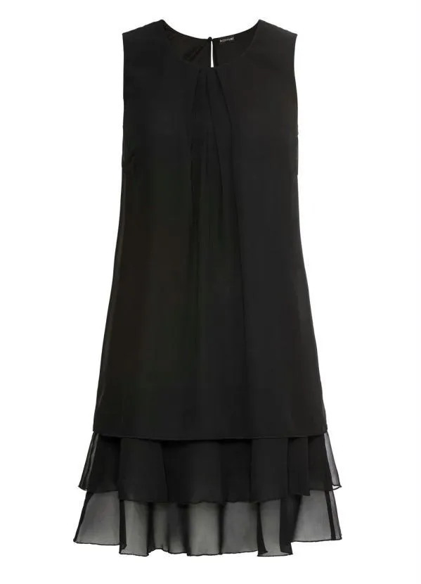 bonprix - Vestido Trapézio com Babados Preto 14