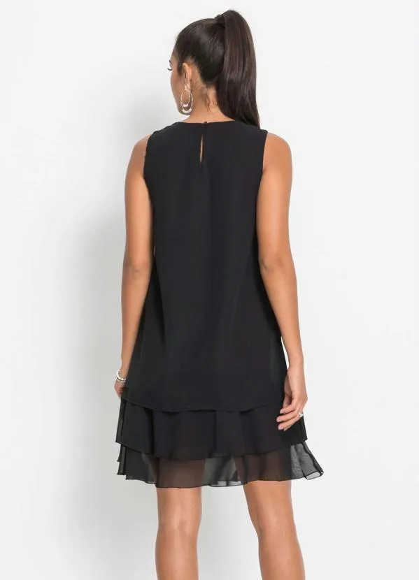 bonprix - Vestido Trapézio com Babados Preto 2