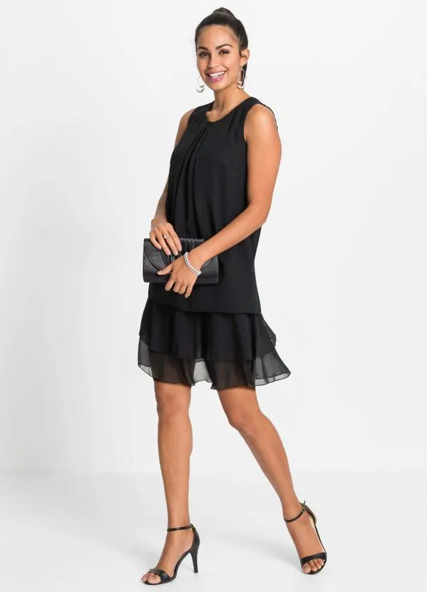 bonprix - Vestido Trapézio com Babados Preto 5