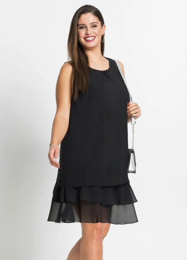bonprix - Vestido Trapézio com Babados Preto 7
