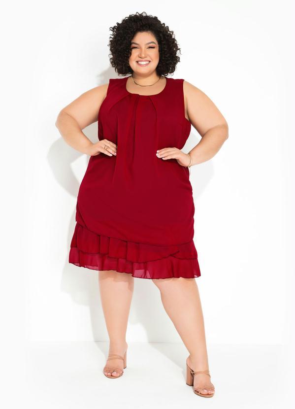 bonprix - Vestido Trapézio com Babados Vermelho 10