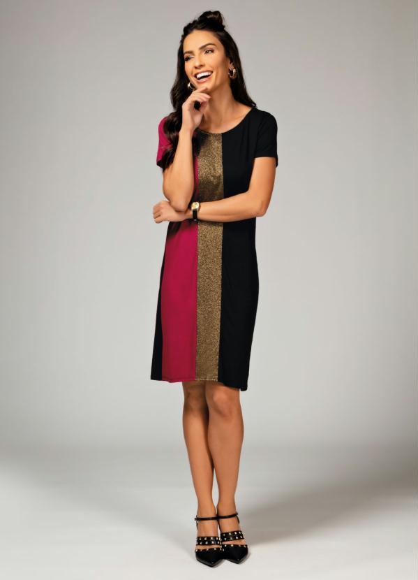 Quintess - Vestido Tricolor com Recorte Frontal em Brilho 3