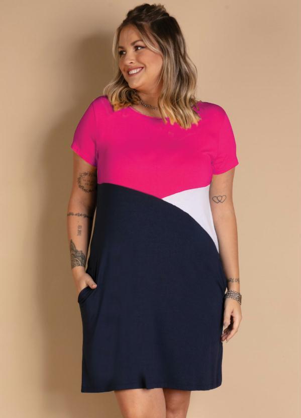 Quintess - Vestido Tricolor Pink com Bolsos 5