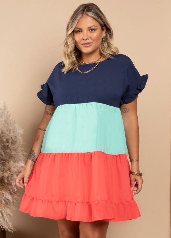 Quintess - Vestido Tricolor Soltinho com Franzidos 6