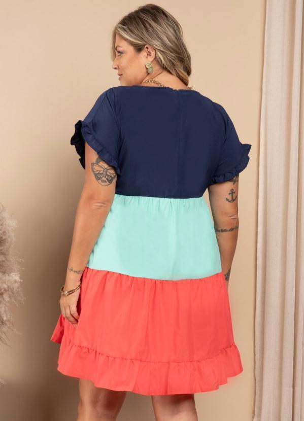 Quintess - Vestido Tricolor Soltinho com Franzidos 5