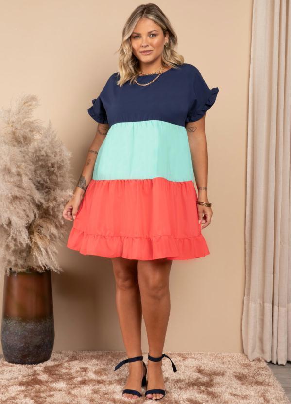 Quintess - Vestido Tricolor Soltinho com Franzidos 4