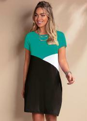 Vestido Tricolor Turquesa com Bolsos