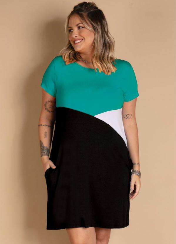 Quintess - Vestido Tricolor Turquesa com Bolsos 5