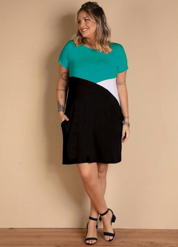 Quintess - Vestido Tricolor Turquesa com Bolsos 7