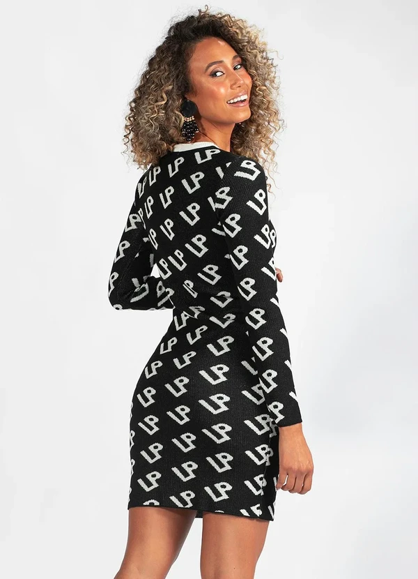 Lança Perfume - Vestido Tricot Curto Logomania Preto 2
