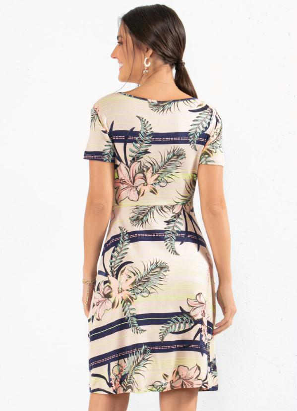 Quintess - Vestido Tropical Bege com Nó no Decote 2