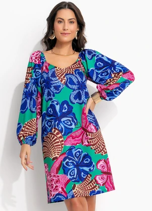 Quintess - Vestido Tropical Borboleta em Malha Fria - QUINTESS