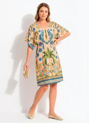 Vestido Tropical Bordado em Malha Fria